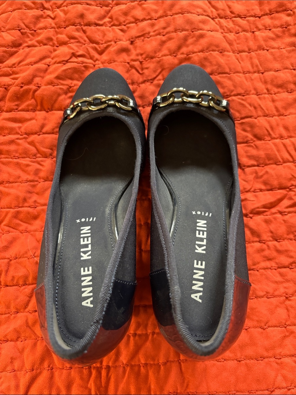 Anne Klein navy blue with  Chain Accent with about 2” heel